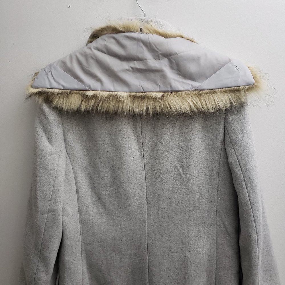 Topshop Gray Long Coat Faux Fur Trim Pocket - Picture 5 of 8